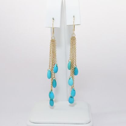 Picture of 14k Yellow Gold Dangle Turquoise Earrings 