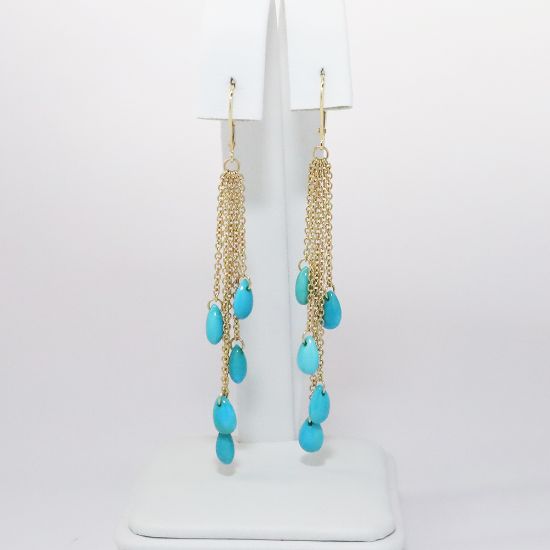 Picture of 14k Yellow Gold Dangle Turquoise Earrings 