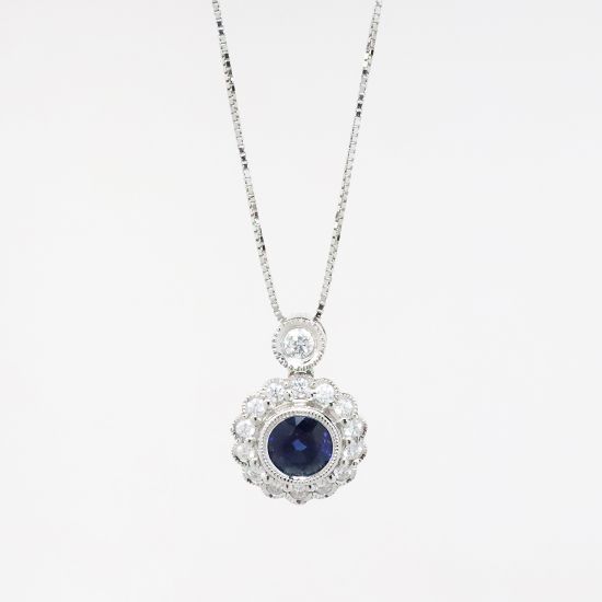 Picture of 14k White Gold Sapphire & Diamond Necklace 