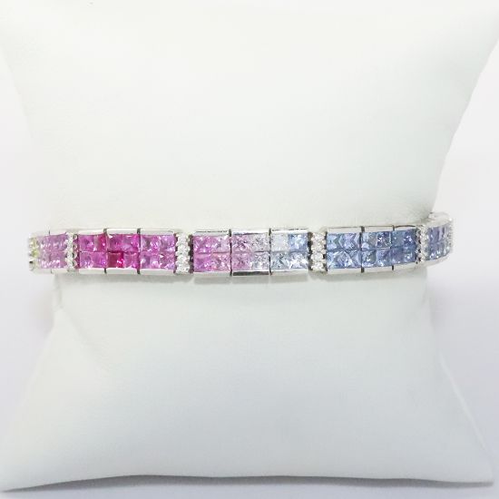 Picture of 14k White Gold Multi-Colored Sapphire & Diamond Bracelet 