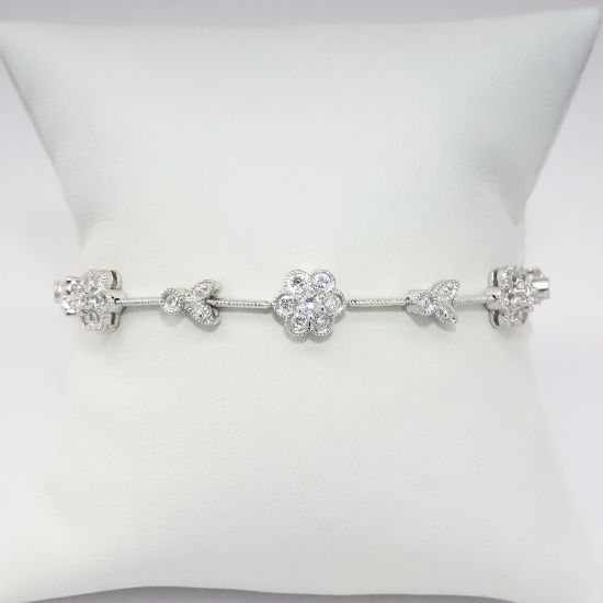 Picture of 14K White Gold Diamond Flower Bracelet 
