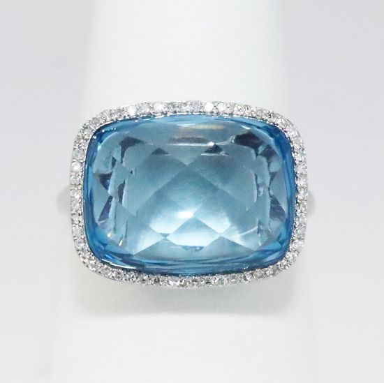 Picture of 14k White Gold Blue Topaz & Diamond Ring 