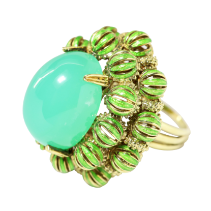 Picture of 18k Yellow Gold, Green Enamel & Chrysoprase Cabochon Ring