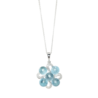 Picture of 18k White Gold, Aquamarine and Diamond Cluster Pendant Necklace