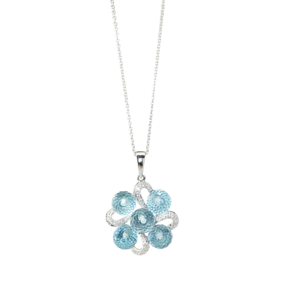 Picture of 18k White Gold, Aquamarine and Diamond Cluster Pendant Necklace