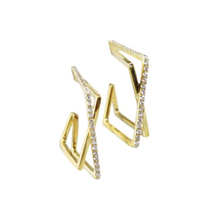 Picture of 14k Yellow Gold & Diamond Squared Hoop Earrings
