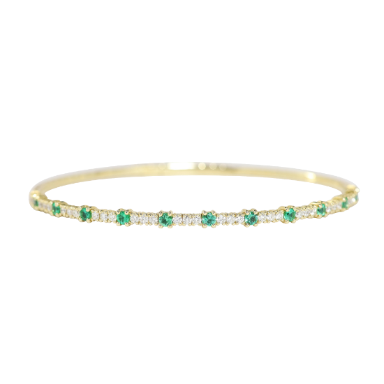 Picture of Nemati 14k Yellow Gold Diamond and Emerald Flexible Bangle Bracelet