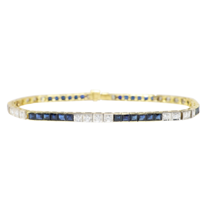 Picture of 18k Yellow Gold Alternating Square Sapphire and Diamond Bracelet