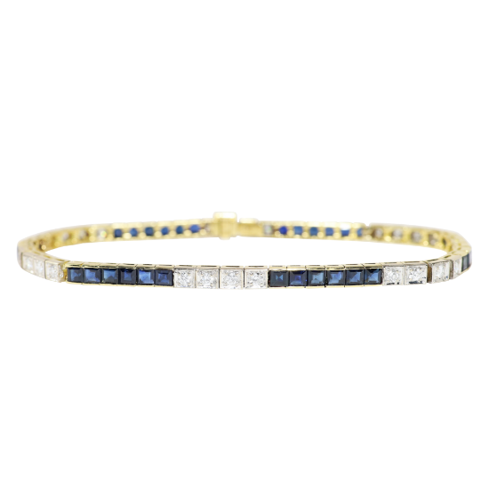 Picture of 18k Yellow Gold Alternating Square Sapphire and Diamond Bracelet