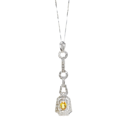 Picture of Art Deco Style 14k White Gold & Citrine Pendant Necklace with Diamond Accents
