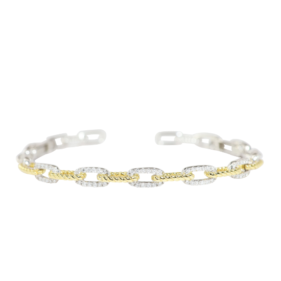 Picture of 18k Two-Tone Gold & Diamond Paperclip Link Style Cuff Bracelet