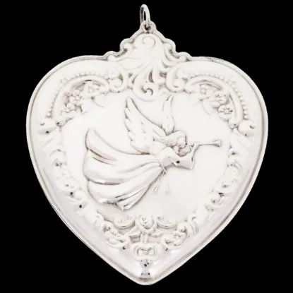Picture of Wallace 1994 Sterling Silver Grande Baroque Heart Ornament "Trumpeting Angel" with Box