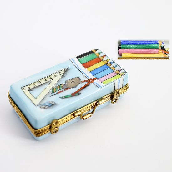 Picture of Limoges Porcelain Box of Colored Pencils Trinket Box with 4 Surprise Pencils Inside