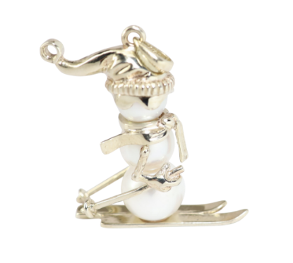 Picture of 14k White Gold Pearl Skiing Snowman Pendant 