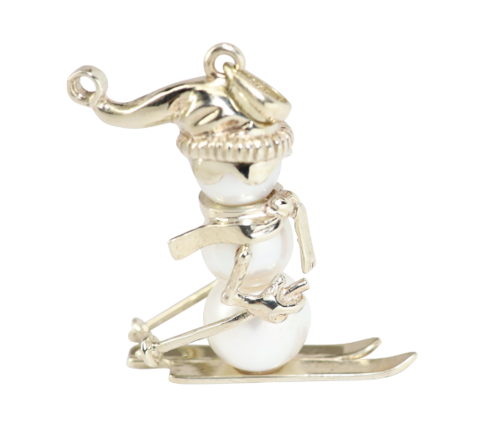 Picture of 14k White Gold Pearl Skiing Snowman Pendant 