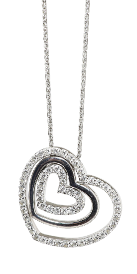 Picture of 14k White Gold Necklace with Stackable White Gold & Diamond Triple Heart Pendant