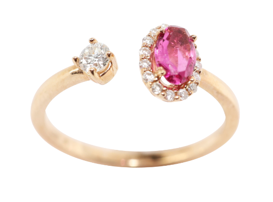 Picture of 14k Rose Gold, Oval Cut Pink Tourmaline and Diamond Ring