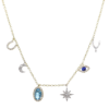 Picture of Two Tone Gold Blue Topaz Charm Necklace