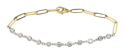 Picture of Two Tone 14k Gold paperclip and Diamond Bracelet