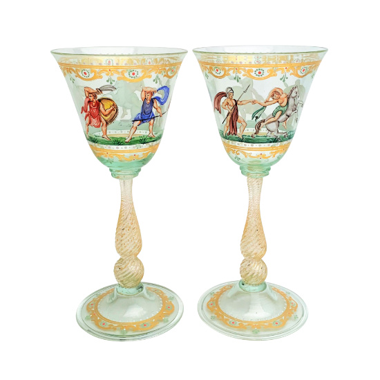 Picture of Pair of Antique Salviati Venetian Wine Glasses 