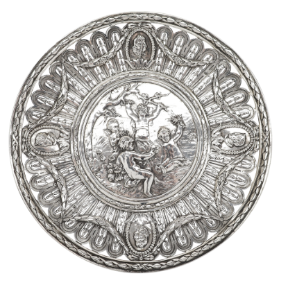 Picture of 1874-1926 Hanau, Germany .800 Silver Baroque Style Plate with Cherub Motif by Storck & Sinsheimer