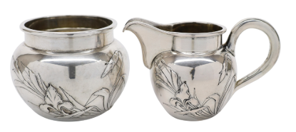 Picture of Art Nouveau/Jugendstil .800 German Silver Creamer & Sugar Bowl with Iris Motif by H. Mayen & Co.