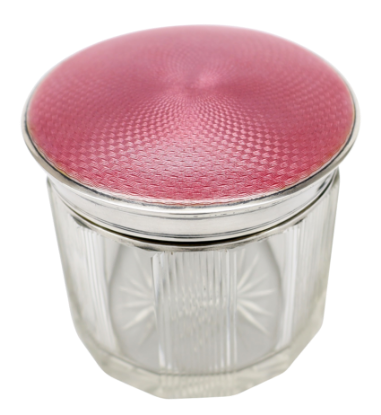Picture of Antique Early 20th Century French .950 Silver, Pink Guilloche Enamel & Crystal Box by Gérard Alfred