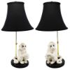 Picture of Mottahedeh White Monkey Lamp Pair with Black Shades