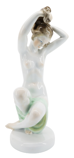 Picture of Herend Porcelain 'Bather Combing Hair' Nude Woman Figurine #5706