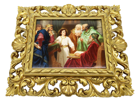 Picture of Framed KPM German Painted Porcelain Plaque "Jesus in the Temple with Elders"