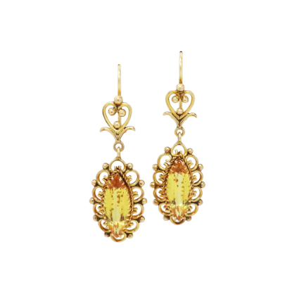 Picture of Antique 18k Yellow Gold & Marquise Cut Citrine Etruscan Revival Earrings