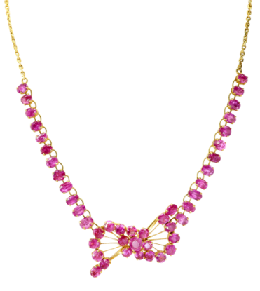 Picture of Vintage 22k Yellow Gold & Oval Cut Pink Sapphire Necklace