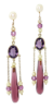 Picture of Antique Edwardian Era 14k Yellow Gold, Amethyst, Pearl & Czech Glass Dangle Earrings