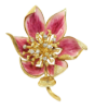Picture of Vintage Mid Century Italian 18k Gold, Diamond & Pink Enameled Flower Brooch