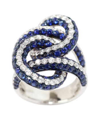 Picture of 18k White Gold, Blue Sapphire & Diamond Statement Knot Ring