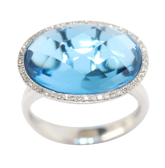 Picture of 14k White Gold Blue Topaz & Diamond Ring 