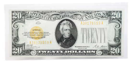 Picture of 1928 $20 Gold Certificate (“Small Size Jackson”) – Choice Extremely Fine