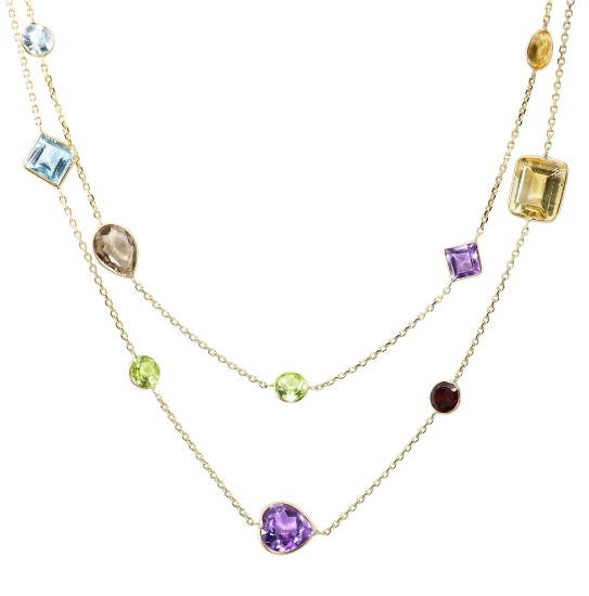 Picture of Multi Gemstone Station Necklace, 14k Yellow Gold
