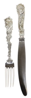 Picture of Antique Baroque 12-Piece Sterling Silver Dinner Fork & Knife Set by Schleissner & Söhne with Buchholz & Zelt