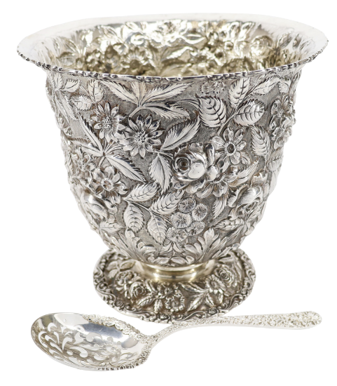Picture of Sterling Silver Baltimore Rose Ice Bucket & Ice Spoon by Schofield & Co.