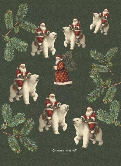 Picture of Garnier-Thiebaut "Ours de Noël" Santa with Polar Bears Tea Towel