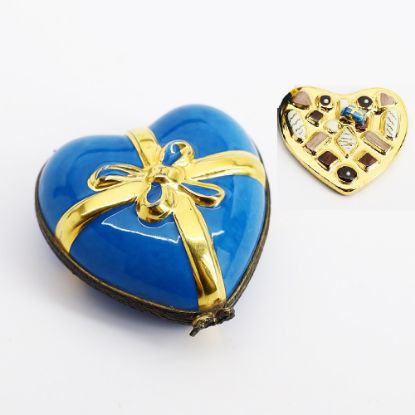Picture of Limoges Porcelain Heart Shaped Gift Trinket Box with Surprise Chocolates Inside