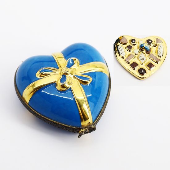 Picture of Limoges Porcelain Heart Shaped Gift Trinket Box with Surprise Chocolates Inside