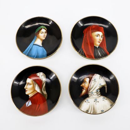 Picture of Set of 4 Hand Painted Italian Dishes Featuring Dante, Beatrice, Giotto & Cimabue