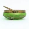 Picture of Antique Loetz/Pallme Konig Iridescent Green Bowl with Enameled Decoration & Brass Handle