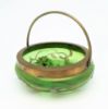 Picture of Antique Loetz/Pallme Konig Iridescent Green Bowl with Enameled Decoration & Brass Handle