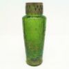 Picture of Antique Kralic Crackle Iridescent Green Glass Vase with Pierced Brass Rim