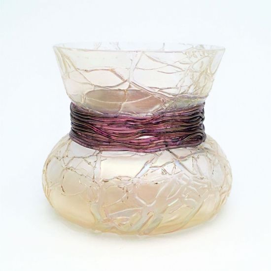 Picture of Antique Pallme-Konig Iridescent Clear Crackle Vase with Purple Glass Neck