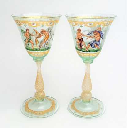 Picture of Pair of Antique Salviati Venetian Water Goblets