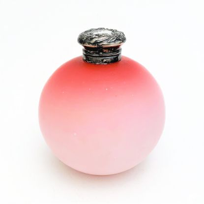 Picture of Victorian Era Webb Satin Peachblow Glass Perfume Bottle with Silver Plated Lid